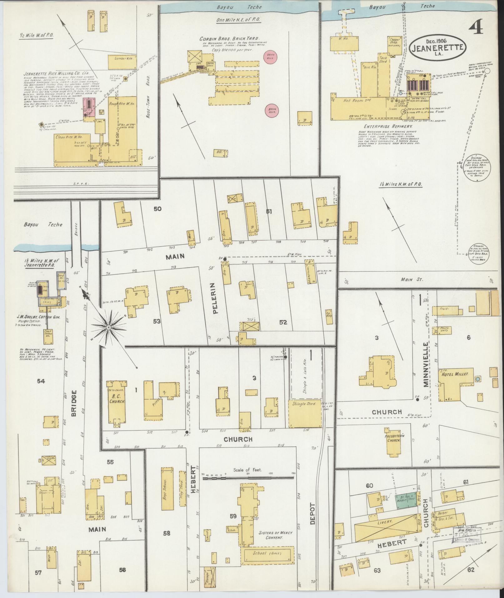 Sanborn Fire Insurance Map from Jeannerette, Iberia Parish, Louisiana (1906), Sheet #0004 - Historic Sanborn Fire Insurance Map Print, vintage old map wall art, antique decor, genealogy gift, Louisiana Louisiana map