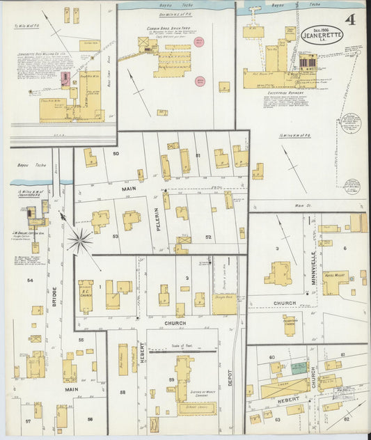 Sanborn Fire Insurance Map from Jeannerette, Iberia Parish, Louisiana (1906), Sheet #0004 - Historic Sanborn Fire Insurance Map Print, vintage old map wall art, antique decor, genealogy gift, Louisiana Louisiana map
