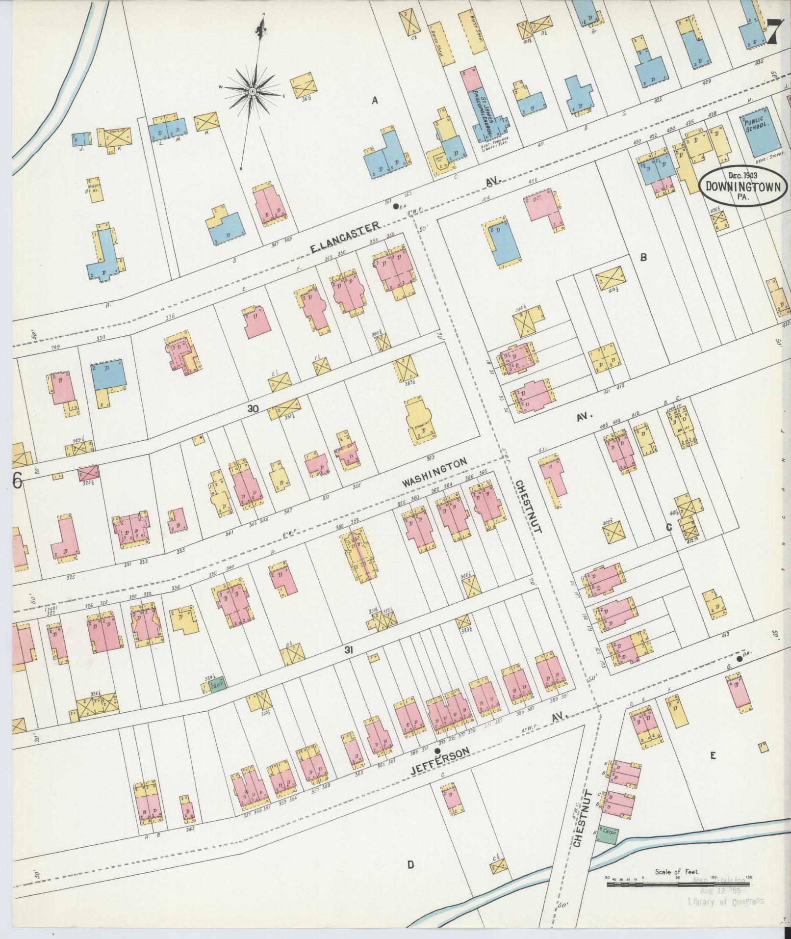 Sanborn Fire Insurance Map from Downingtown, Chester County, Pennsylvania (1903), Sheet #0007 - Historic Sanborn Fire Insurance Map Print, vintage old map wall art, antique decor, genealogy gift, Pennsylvania Pennsylvania map