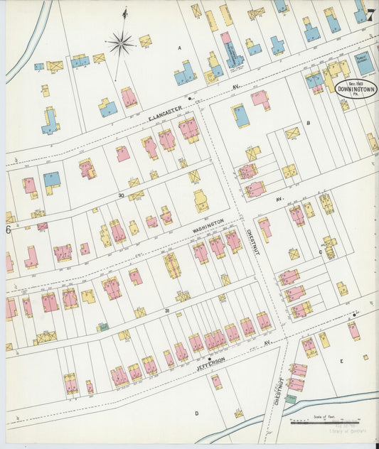 Sanborn Fire Insurance Map from Downingtown, Chester County, Pennsylvania (1903), Sheet #0007 - Historic Sanborn Fire Insurance Map Print, vintage old map wall art, antique decor, genealogy gift, Pennsylvania Pennsylvania map