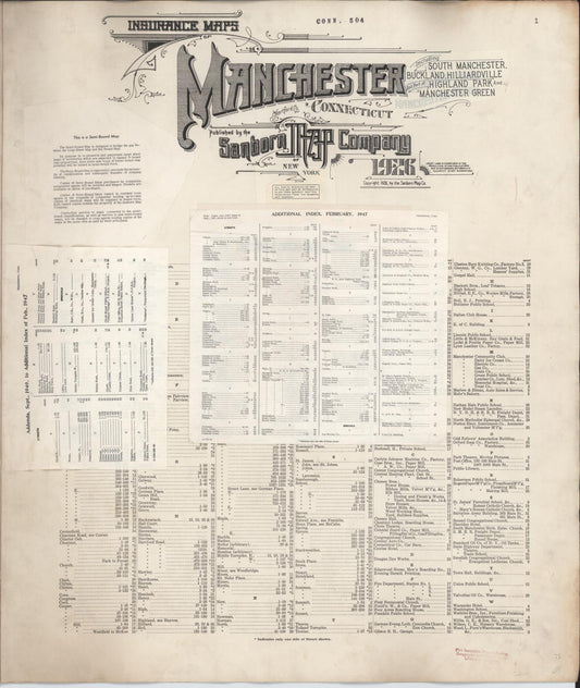 Sanborn Fire Insurance Map from Manchester, Hartford County, Connecticut (1949), Sheet #0001 - Historic Sanborn Fire Insurance Map Print, vintage old map wall art, antique decor, genealogy gift, Connecticut Connecticut map