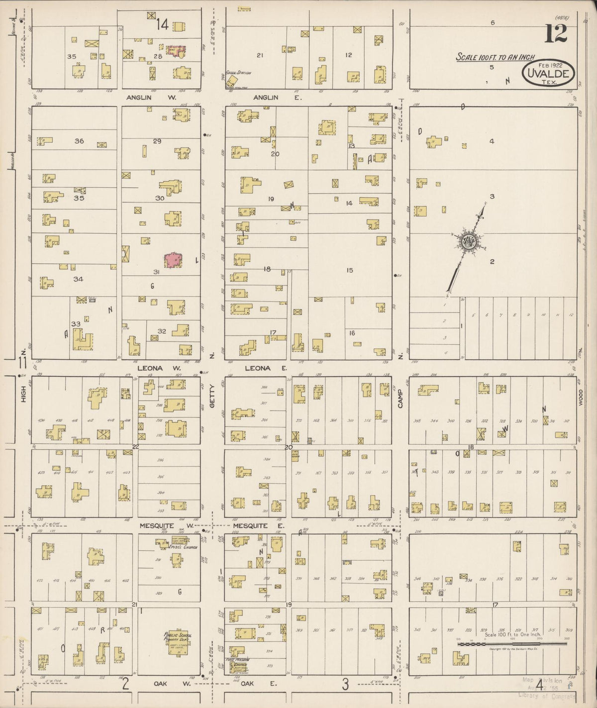 Sanborn Fire Insurance Map from Uvalde, Uvalde County, Texas (1922), Sheet #0012 - Complete Map Set gallery image, historic Sanborn map, vintage wall art, Texas Texas