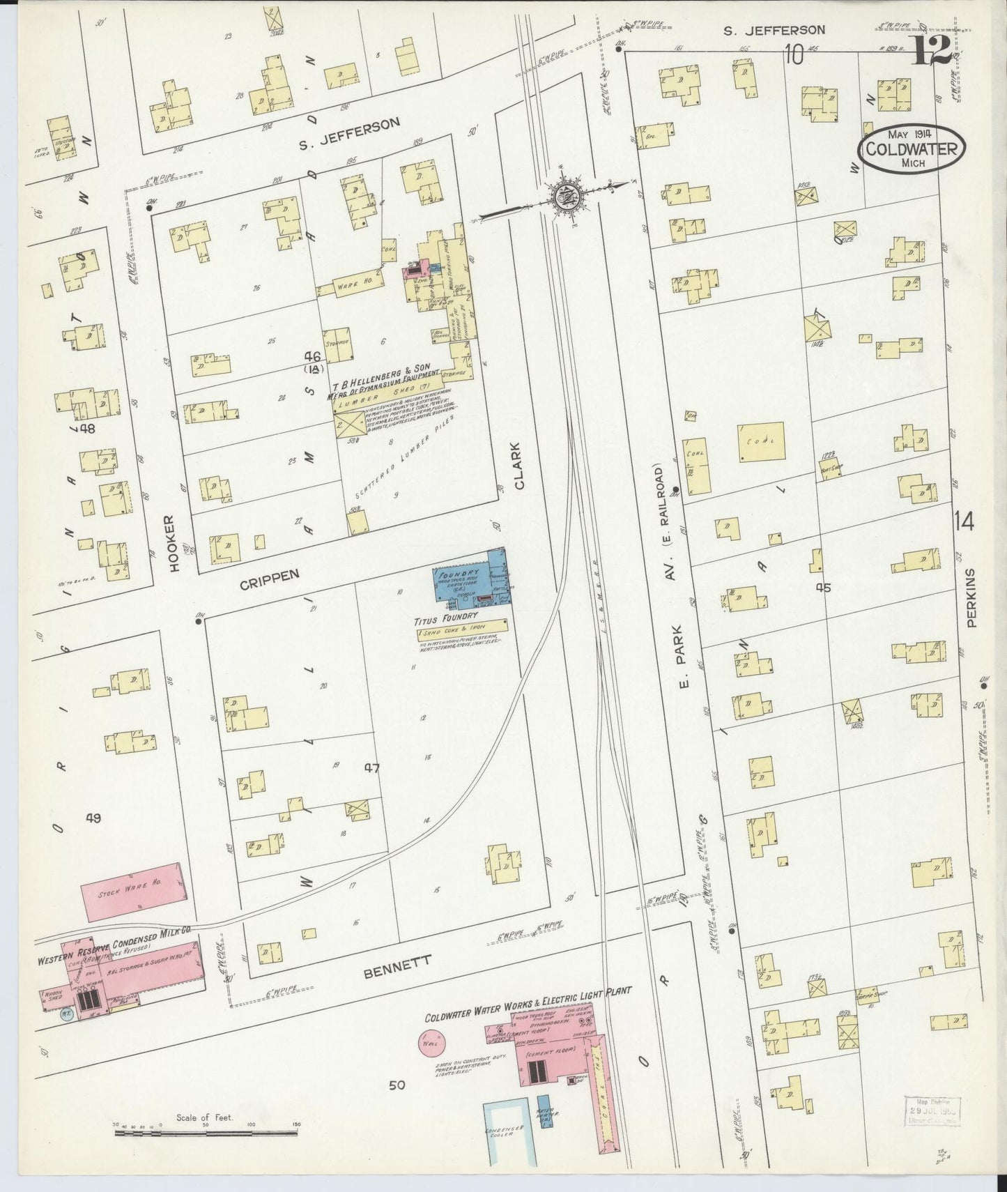 Sanborn Fire Insurance Map from Coldwater, Branch County, Michigan (1914), Sheet #0012 - Complete Map Set gallery image, historic Sanborn map, vintage wall art, Michigan Michigan
