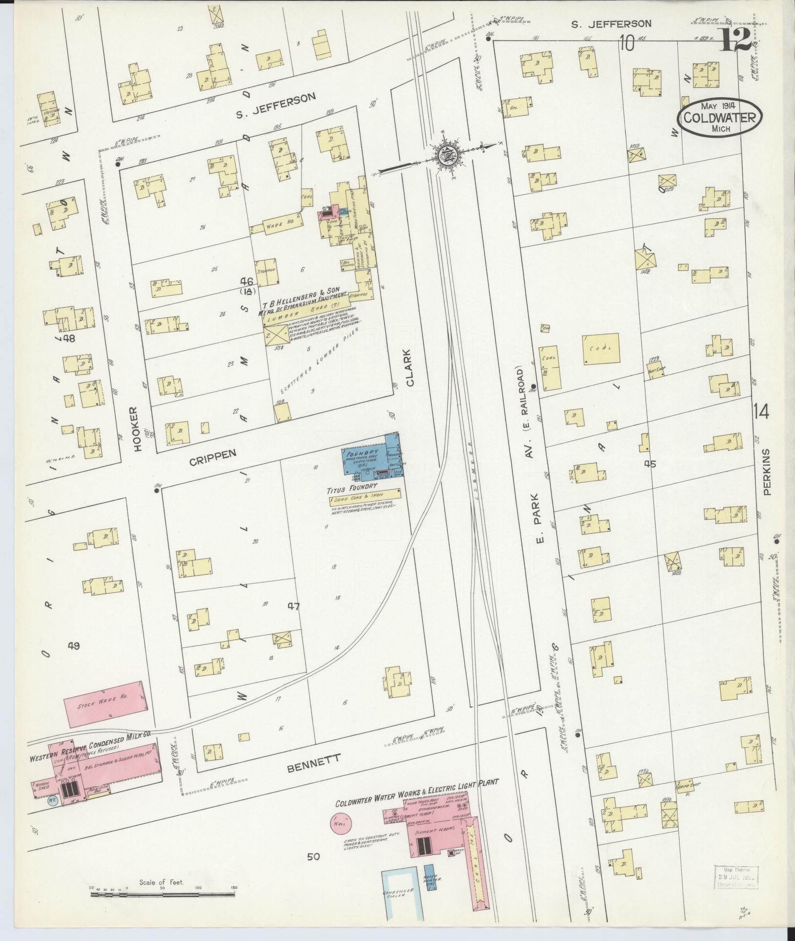 Sanborn Fire Insurance Map from Coldwater, Branch County, Michigan (1914), Sheet #0012 - Complete Map Set gallery image, historic Sanborn map, vintage wall art, Michigan Michigan