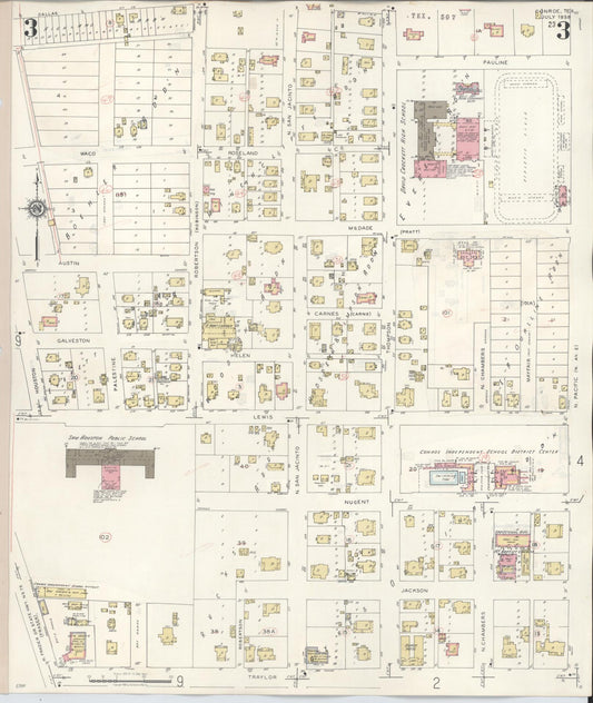 Sanborn Fire Insurance Map from Conroe, Montgomery County, Texas (1943), Sheet #0003 - Historic Sanborn Fire Insurance Map Print, vintage old map wall art, antique decor, genealogy gift, Texas Texas map