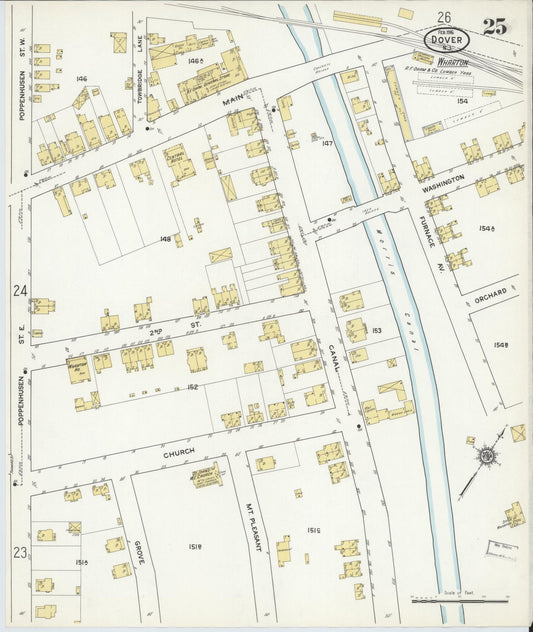 Sanborn Fire Insurance Map from Dover, Morris County, New Jersey (1916), Sheet #0025 - Historic Sanborn Fire Insurance Map Print, vintage old map wall art, antique decor, genealogy gift, New Jersey New Jersey map