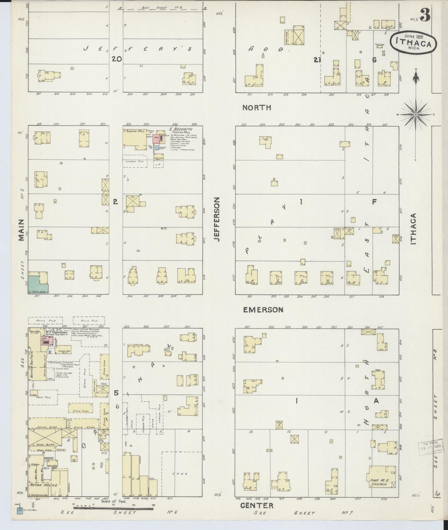 Sanborn Fire Insurance Map from Ithaca, Gratiot County, Michigan (1891), Sheet #0003 - Complete Map Set gallery image, historic Sanborn map, vintage wall art, Michigan Michigan