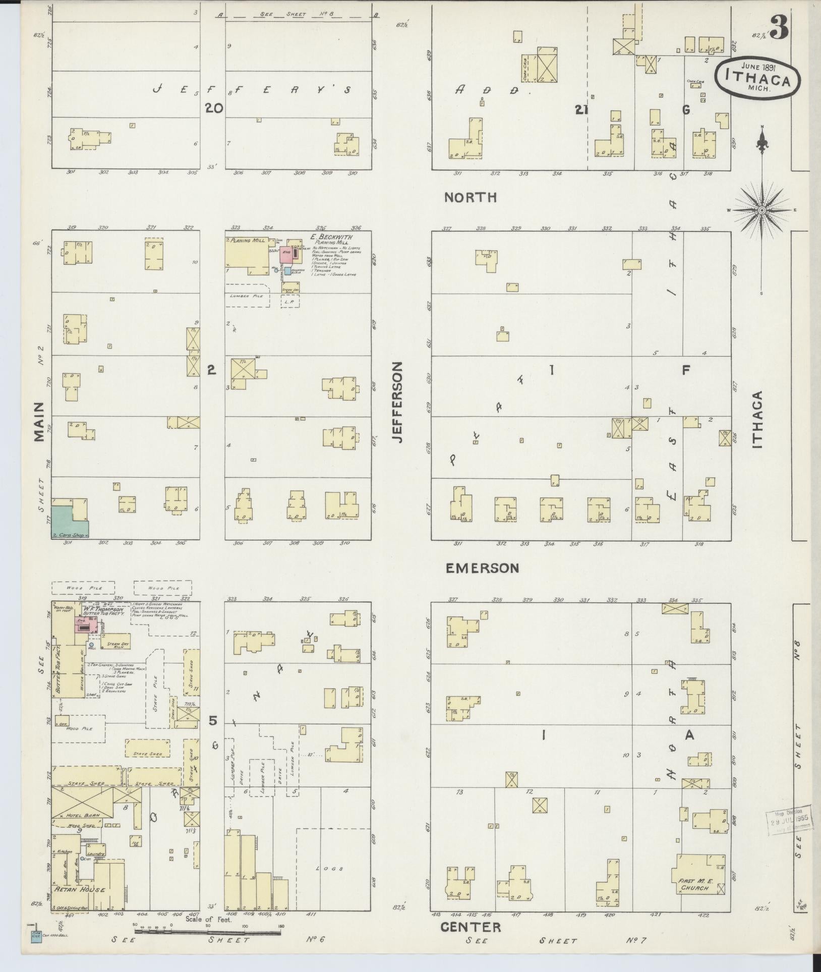 Sanborn Fire Insurance Map from Ithaca, Gratiot County, Michigan (1891), Sheet #0003 - Complete Map Set gallery image, historic Sanborn map, vintage wall art, Michigan Michigan