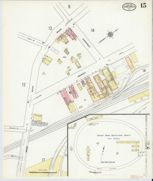 Sanborn Fire Insurance Map from Oneonta, Otsego County, New York (1910), Sheet #0015 - Historic Sanborn Fire Insurance Map Print, vintage old map wall art, antique decor, genealogy gift, New York New York map