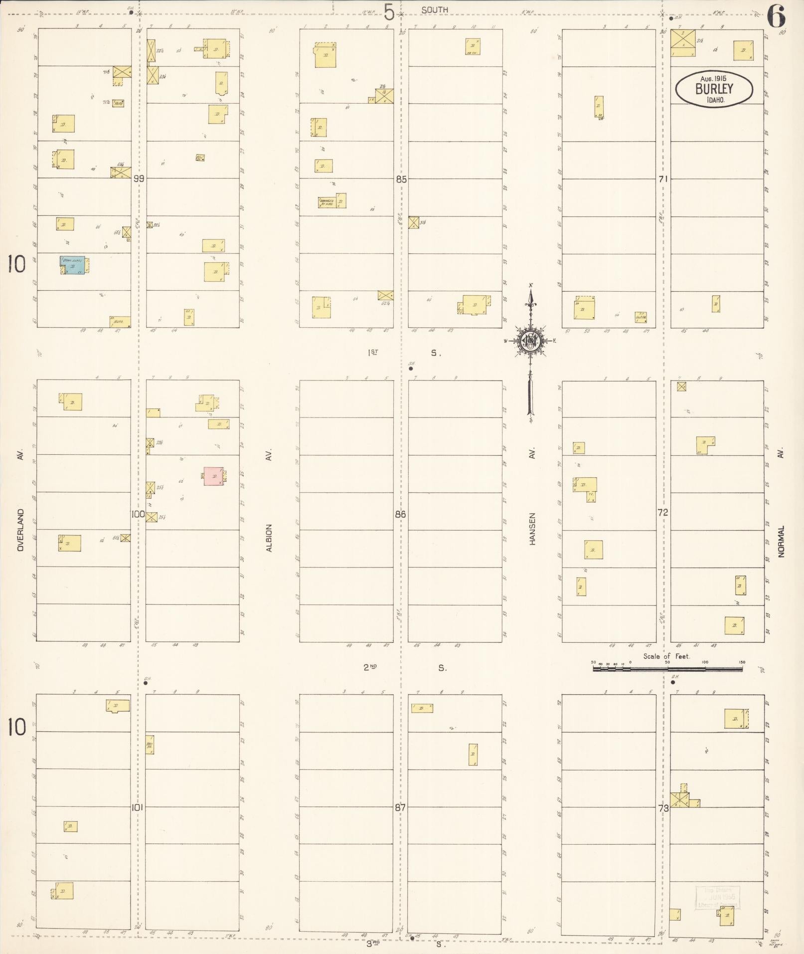 Sanborn Fire Insurance Map from Burley, Cassia County, Idaho (1915), Sheet #0006 - Historic Sanborn Fire Insurance Map Print, vintage old map wall art, antique decor, genealogy gift, Idaho Idaho map