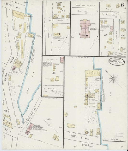 Sanborn Fire Insurance Map from New Rochelle, Westchester County, New York (1887), Sheet #0006 - Historic Sanborn Fire Insurance Map Print, vintage old map wall art, antique decor, genealogy gift, New York New York map
