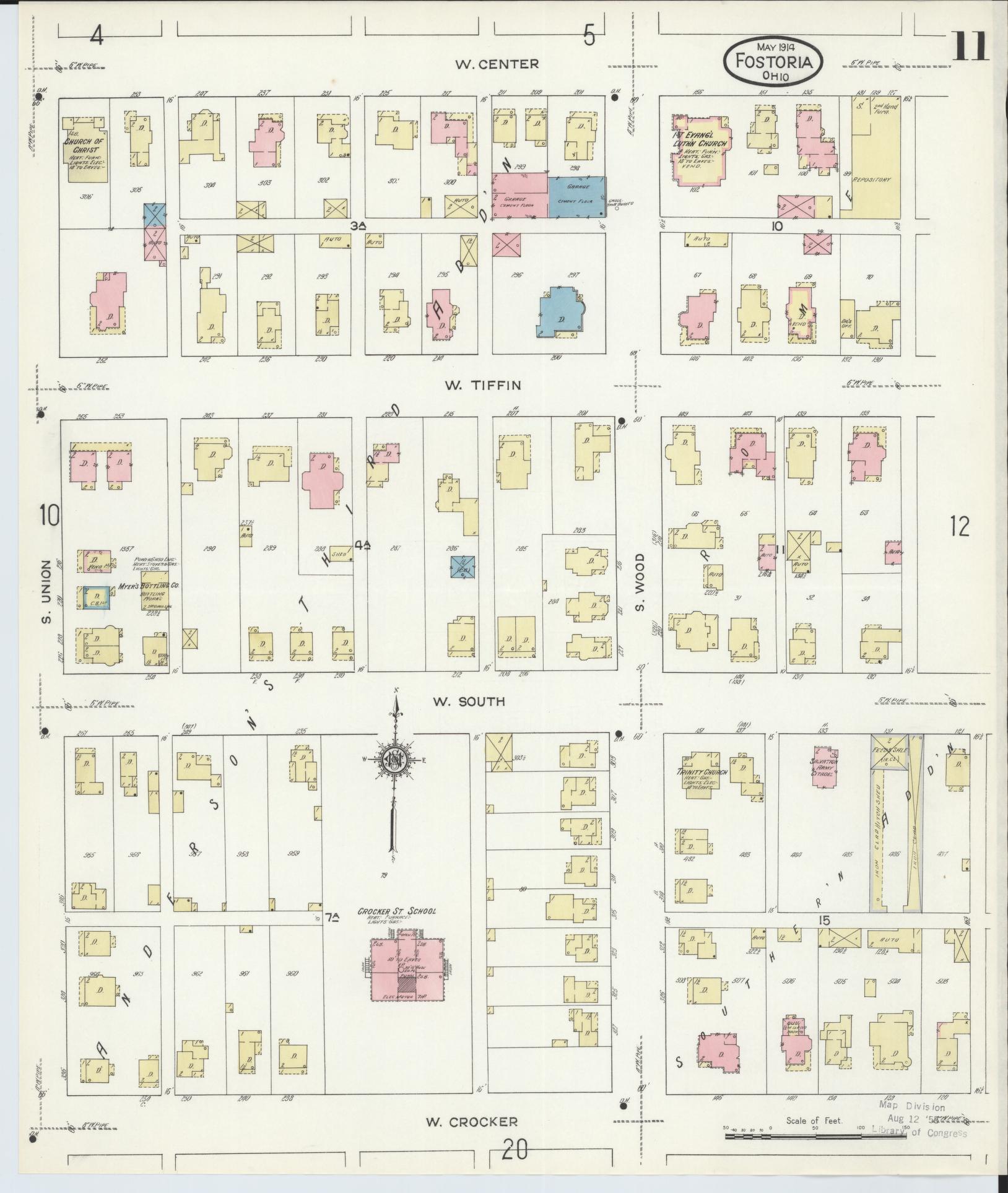 Sanborn Fire Insurance Map from Fostoria, Seneca, Hancock, And Wood Counties, Ohio (1914), Sheet #0011 - Historic Sanborn Fire Insurance Map Print, vintage old map wall art, antique decor, genealogy gift, Ohio Ohio map