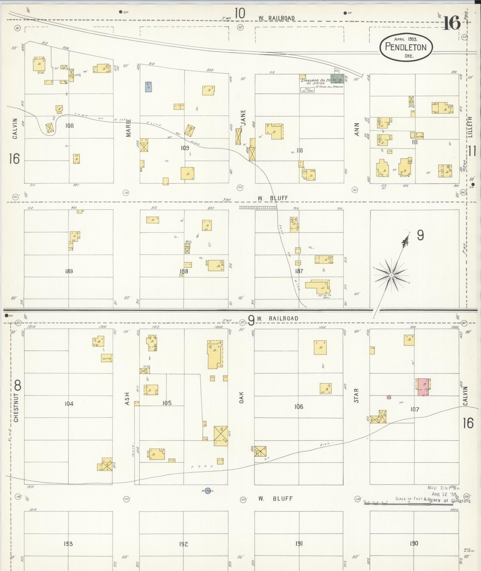 Sanborn Fire Insurance Map from Pendleton, Umatilla County, Oregon (1903), Sheet #0016 - Complete Map Set gallery image, historic Sanborn map, vintage wall art, Oregon Oregon