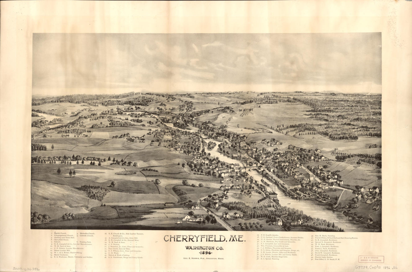 Cherryfield, Me., Washington Co., 1896. (1896) – Historic Bird’s-Eye View Panorama Print
