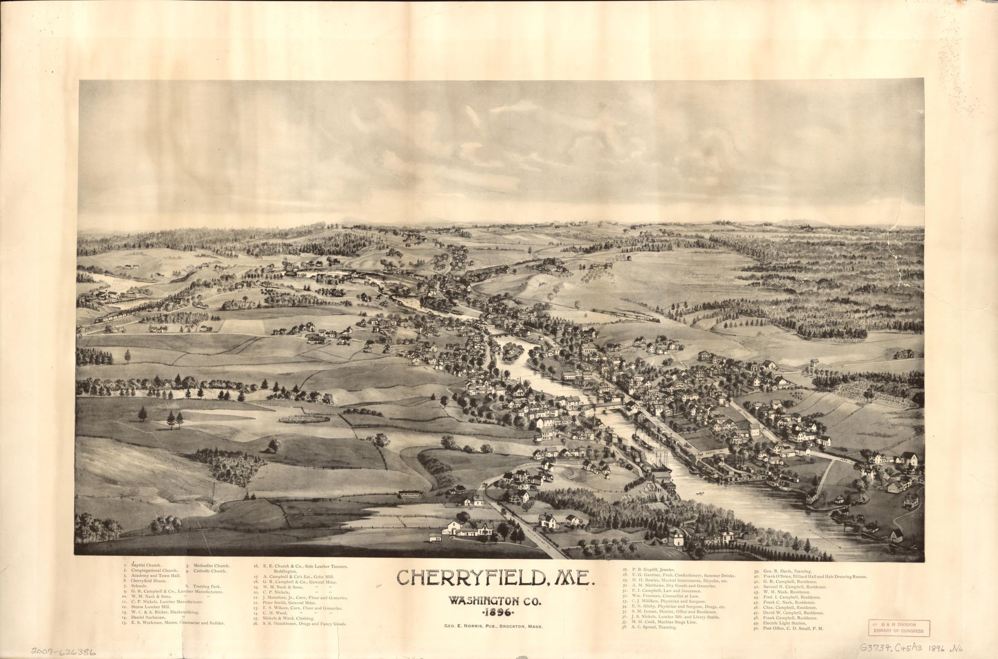 Cherryfield, Me., Washington Co., 1896. (1896) – Historic Bird’s-Eye View Panorama Print