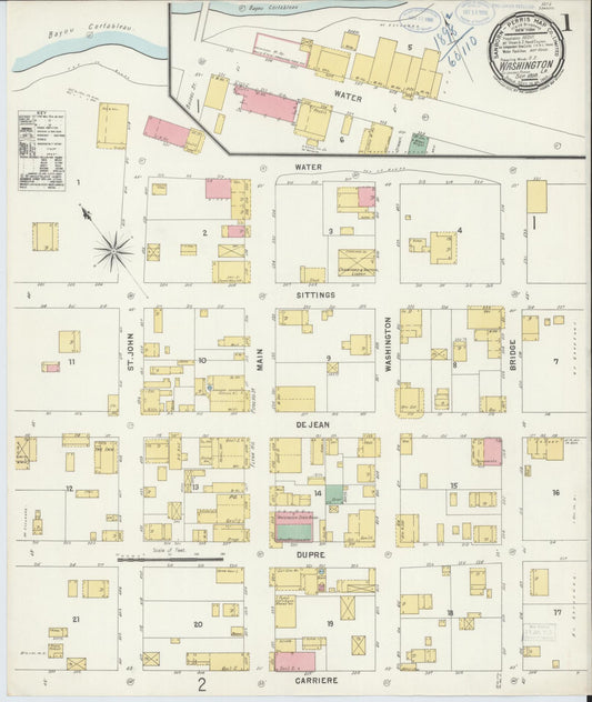 Sanborn Fire Insurance Map from Washington, Saint Landry Parish, Louisiana (1898), Sheet #0001 - Complete Map Set gallery image, historic Sanborn map, vintage wall art, Washington Washington