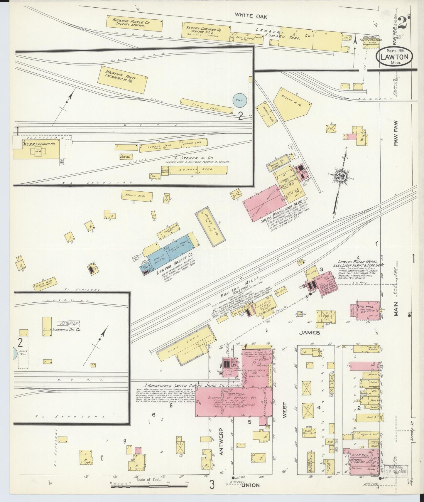 Sanborn Fire Insurance Map from Lawton, Van Buren County, Michigan (1913), Sheet #0002 - Complete Map Set gallery image, historic Sanborn map, vintage wall art, Michigan Michigan