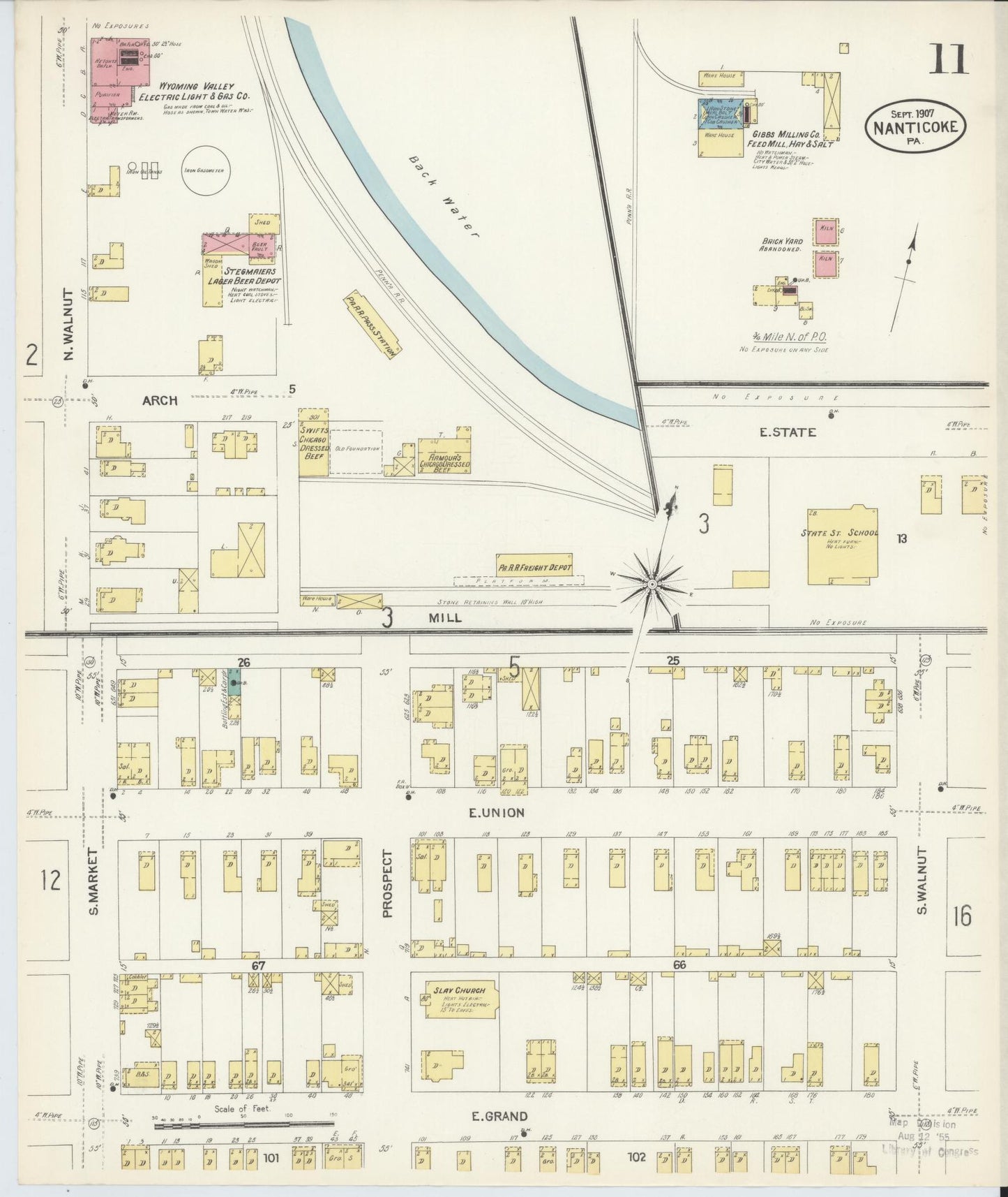 Sanborn Fire Insurance Map from Nanticoke, Luzerne County, Pennsylvania (1907), Sheet #0011 - Historic Sanborn Fire Insurance Map Print, vintage old map wall art, antique decor, genealogy gift, Pennsylvania Pennsylvania map