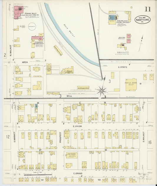 Sanborn Fire Insurance Map from Nanticoke, Luzerne County, Pennsylvania (1907), Sheet #0011 - Historic Sanborn Fire Insurance Map Print, vintage old map wall art, antique decor, genealogy gift, Pennsylvania Pennsylvania map