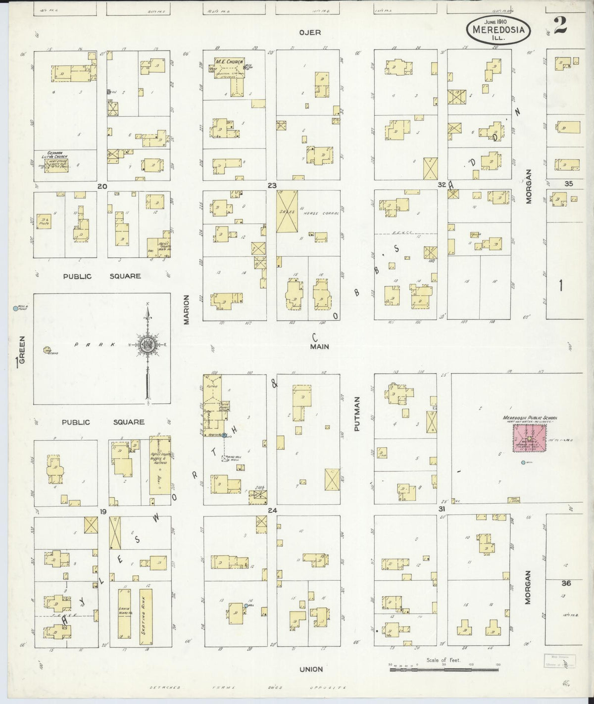 Sanborn Fire Insurance Map from Meredosia, Morgan County, Illinois (1910), Sheet #0002 - Complete Map Set gallery image, historic Sanborn map, vintage wall art, Illinois Illinois