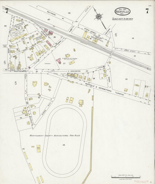 Sanborn Fire Insurance Map from Rockville, Montgomery County, Maryland (1924), Sheet #0007 - Historic Sanborn Fire Insurance Map Print, vintage old map wall art
