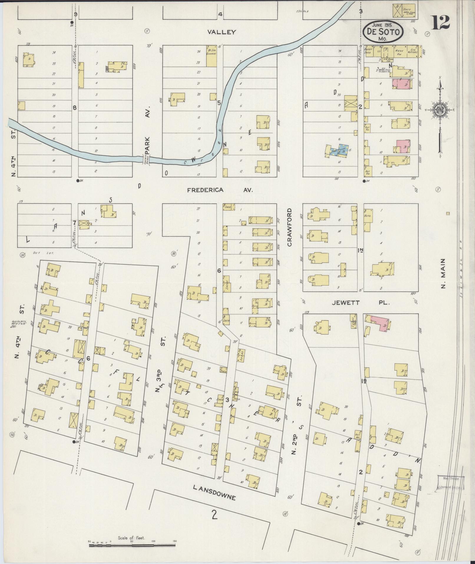 Sanborn Fire Insurance Map from De Soto, Jefferson County, Missouri (1915), Sheet #0012 - Complete Map Set gallery image, historic Sanborn map, vintage wall art, Missouri Missouri