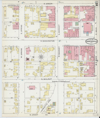Sanborn Fire Insurance Map from Crawfordsville, Montgomery County, Indiana (1887), Sheet #0002 - Complete Map Set gallery image, historic Sanborn map, vintage wall art, Indiana Indiana