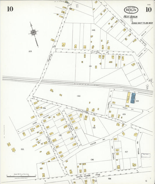 Sanborn Fire Insurance Map from Berlin, Camden County, New Jersey (1923), Sheet #0010 - Historic Sanborn Fire Insurance Map Print, vintage old map wall art, antique decor, genealogy gift, New Jersey New Jersey map