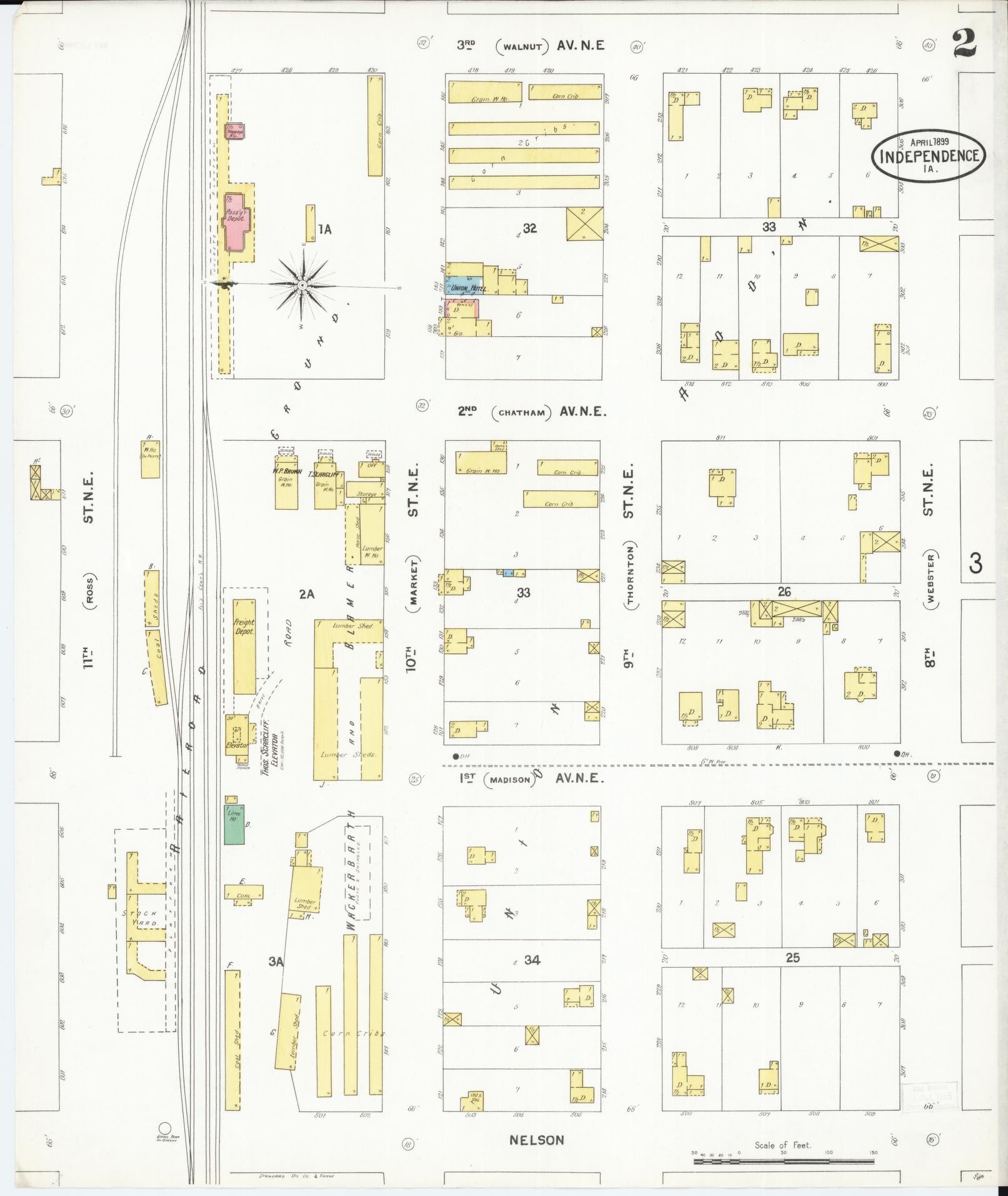 Sanborn Fire Insurance Map from Independence, Buchanan County, Iowa (1899), Sheet #0002 - Historic Sanborn Fire Insurance Map Print, vintage old map wall art