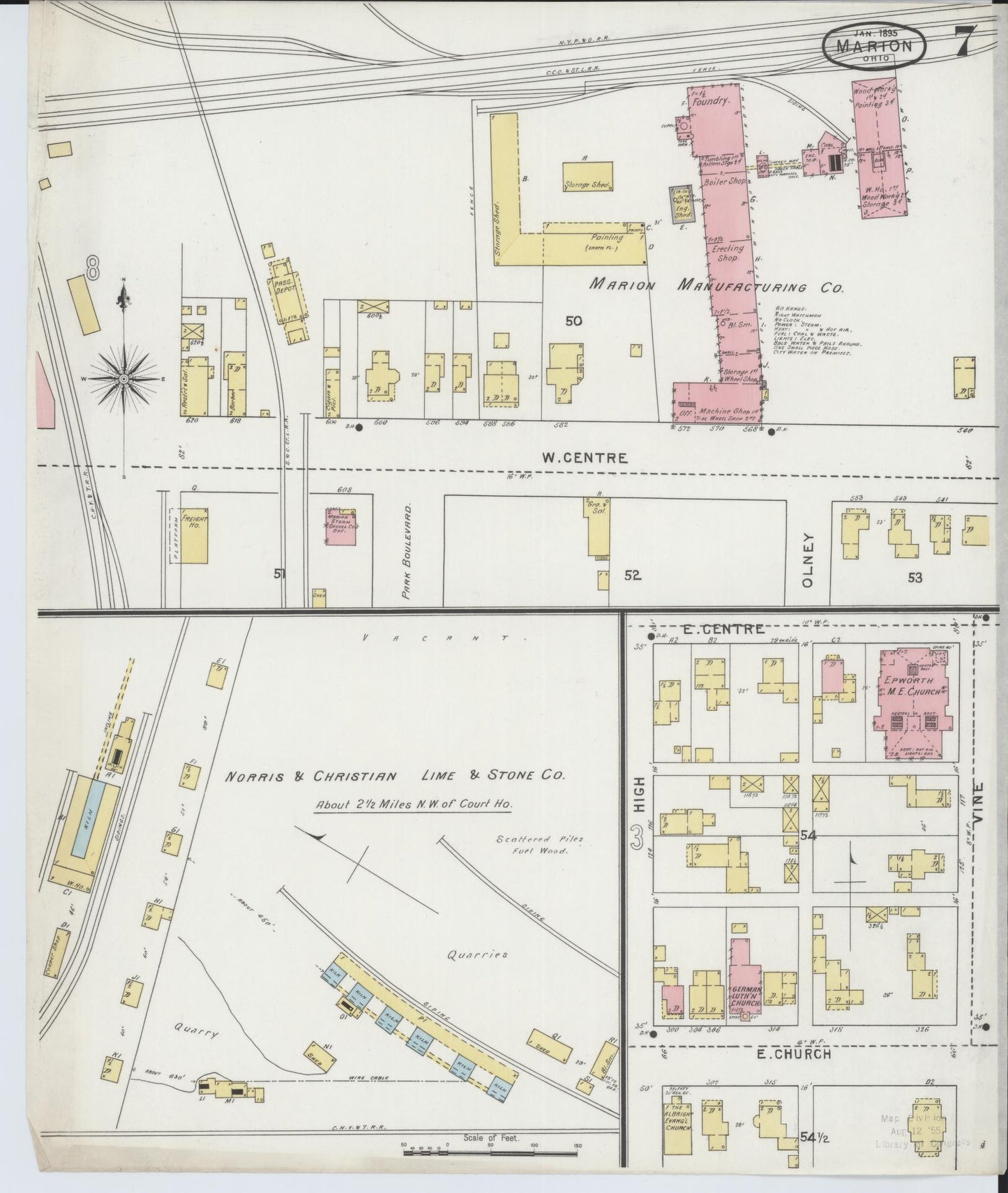 Sanborn Fire Insurance Map from Marion, Marion County, Ohio (1895), Sheet #0007 - Historic Sanborn Fire Insurance Map Print, vintage old map wall art, antique decor, genealogy gift, Ohio Ohio map