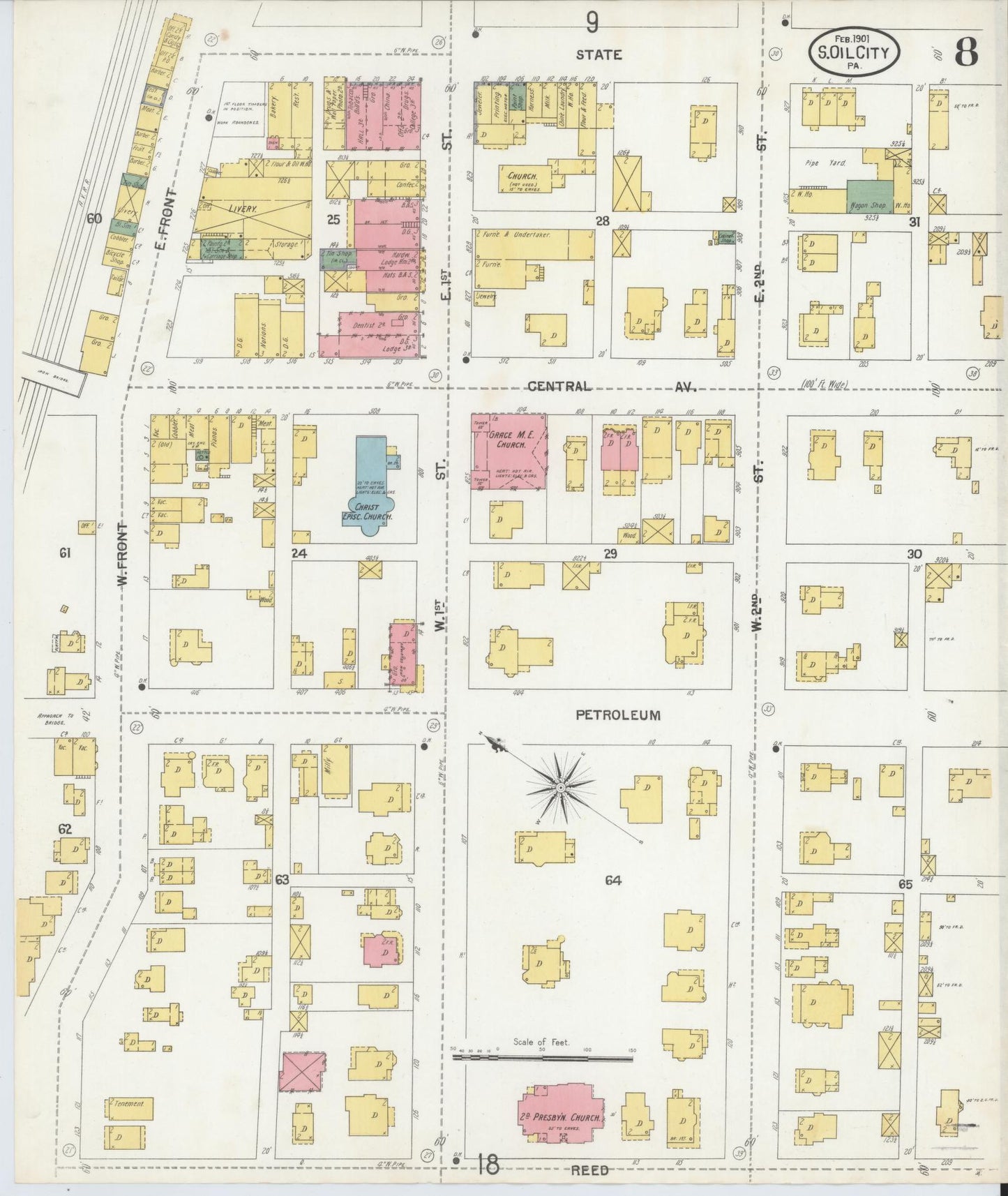 Sanborn Fire Insurance Map from Oil City, Venango County, Pennsylvania (1901), Sheet #0008 - Complete Map Set gallery image, historic Sanborn map, vintage wall art, Pennsylvania Pennsylvania