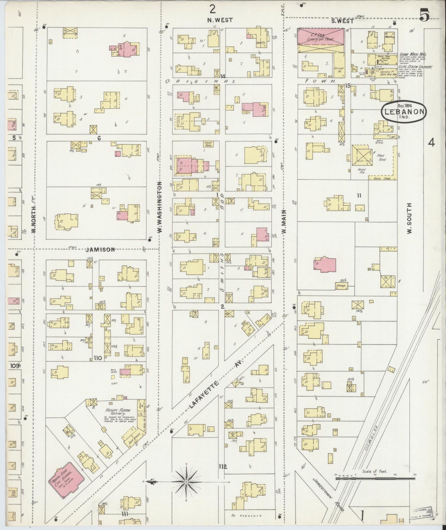 Sanborn Fire Insurance Map from Lebanon, Boone County, Indiana (1896), Sheet #0005 - Complete Map Set gallery image, historic Sanborn map, vintage wall art, Indiana Indiana