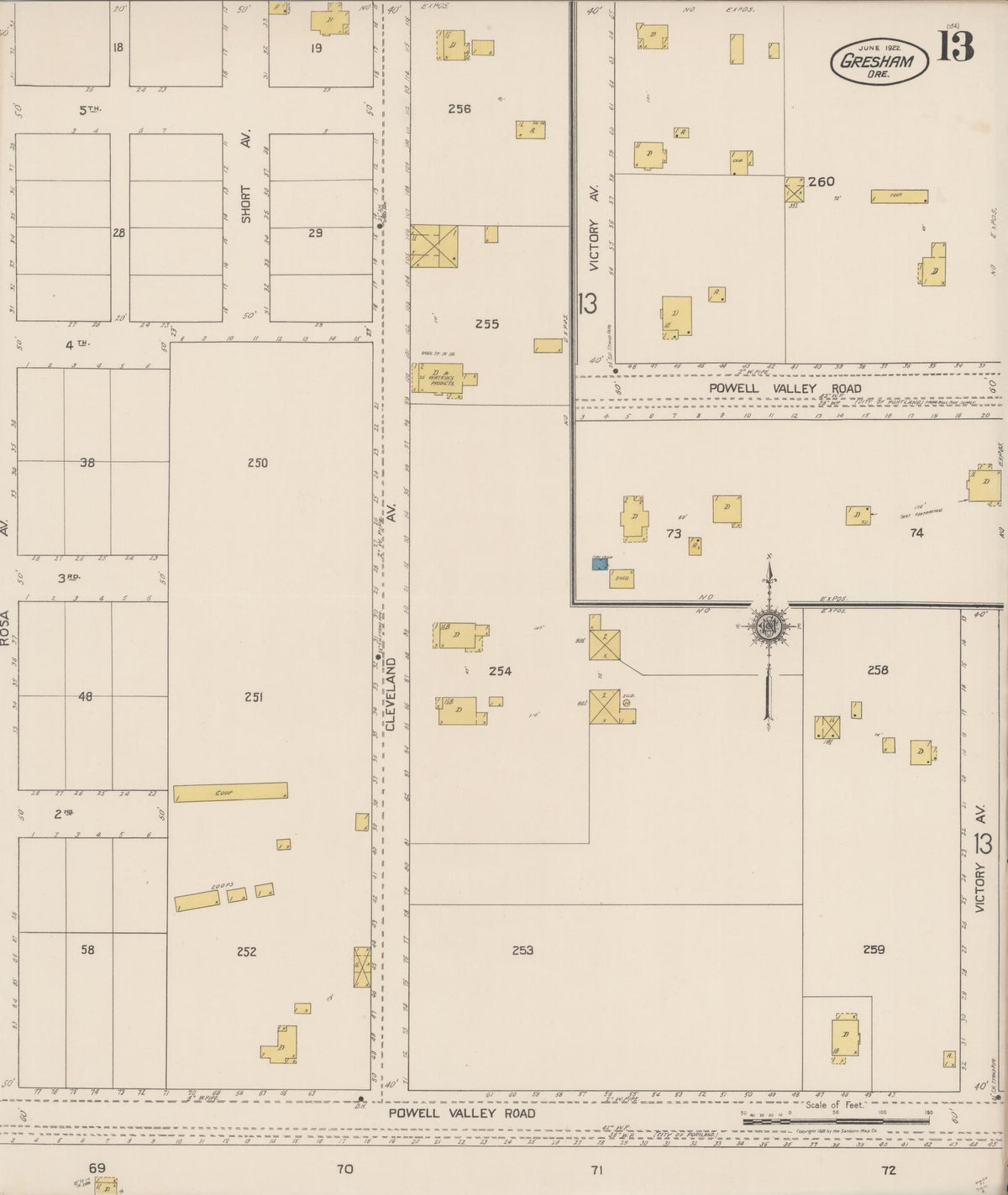Sanborn Fire Insurance Map from Gresham, Multnomah County, Oregon (1922), Sheet #0013 - Historic Sanborn Fire Insurance Map Print, vintage old map wall art, antique decor, genealogy gift, Oregon Oregon map
