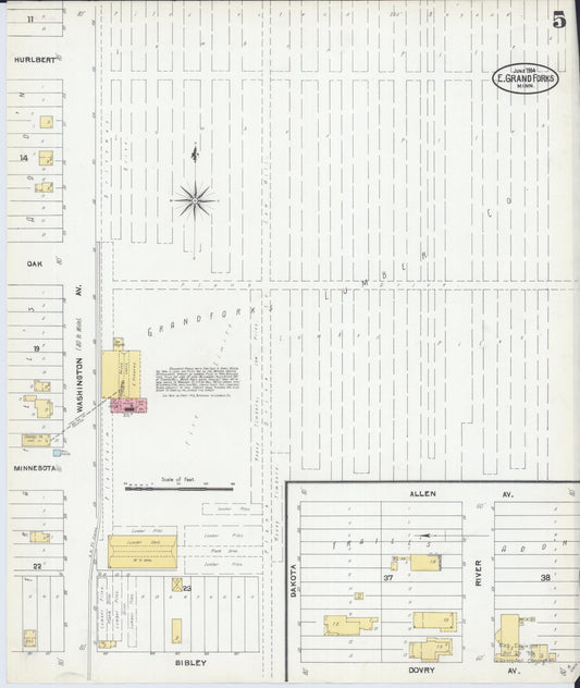 Sanborn Fire Insurance Map from East Grand Forks, Polk County, Minnesota (1904), Sheet #0005 - Historic Sanborn Fire Insurance Map Print, vintage old map wall art, antique decor, genealogy gift, Minnesota Minnesota map
