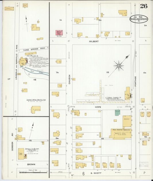 Sanborn Fire Insurance Map from Bowling Green, Warren County, Kentucky (1909), Sheet #0026 - Historic Sanborn Fire Insurance Map Print, vintage old map wall art, antique decor, genealogy gift, Kentucky Kentucky map