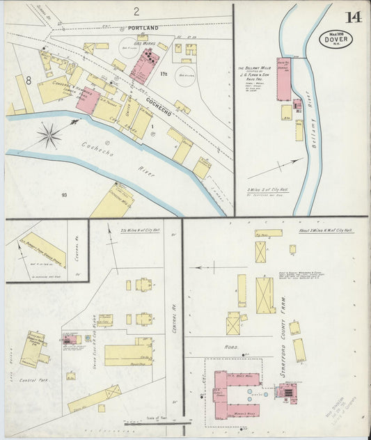Sanborn Fire Insurance Map from Dover, Strafford County, New Hampshire (1898), Sheet #0014 - Historic Sanborn Fire Insurance Map Print, vintage old map wall art, antique decor, genealogy gift, New Hampshire New Hampshire map