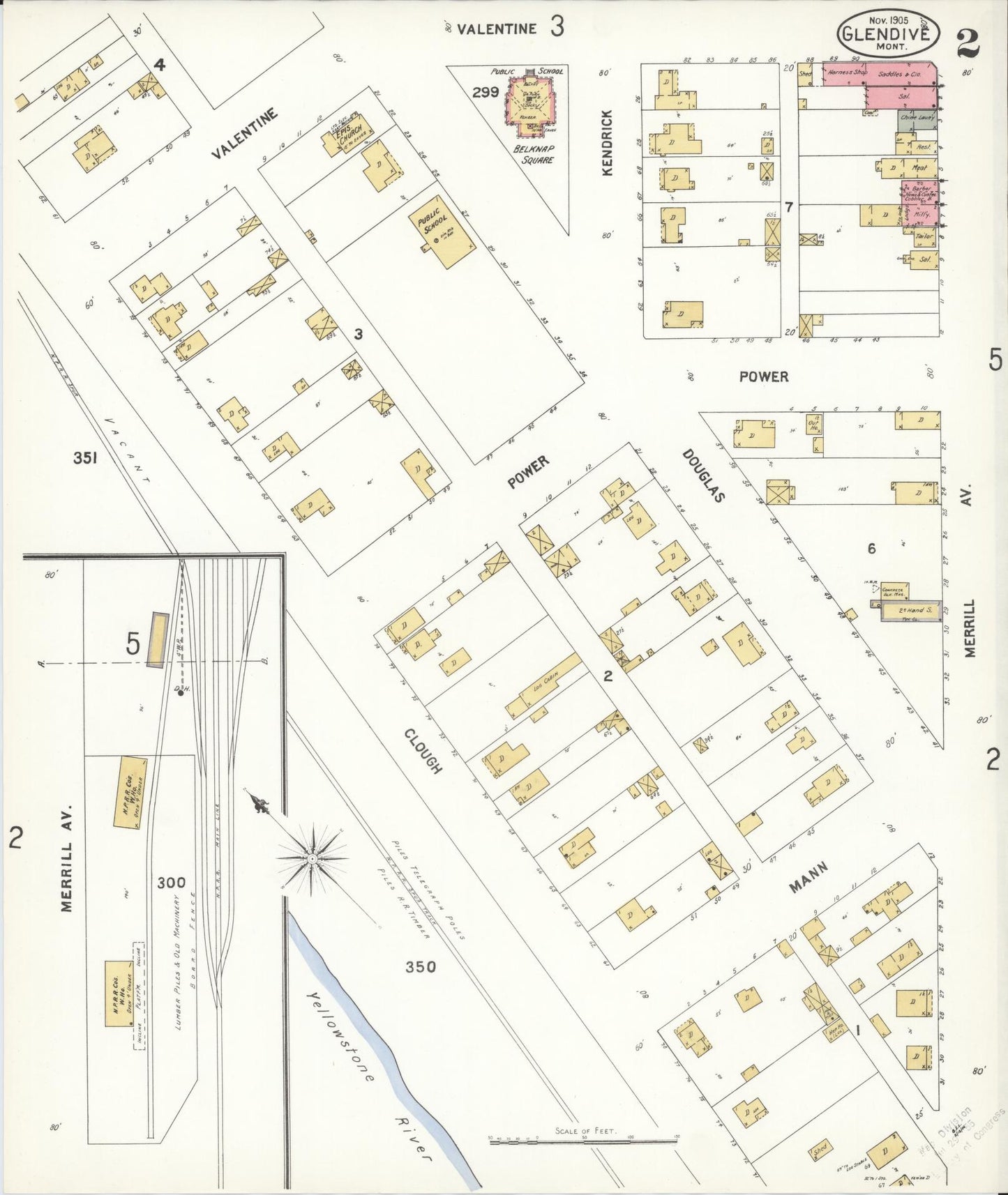 Sanborn Fire Insurance Map from Glendive, Dawson County, Montana (1905), Sheet #0002 - Complete Map Set gallery image, historic Sanborn map, vintage wall art, Montana Montana