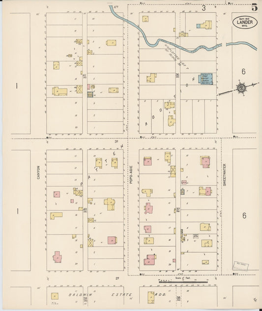 Sanborn Fire Insurance Map from Lander, Fremont County, Wyoming (1912), Sheet #0005 - Historic Sanborn Fire Insurance Map Print, vintage old map wall art, antique decor, genealogy gift, Wyoming Wyoming map