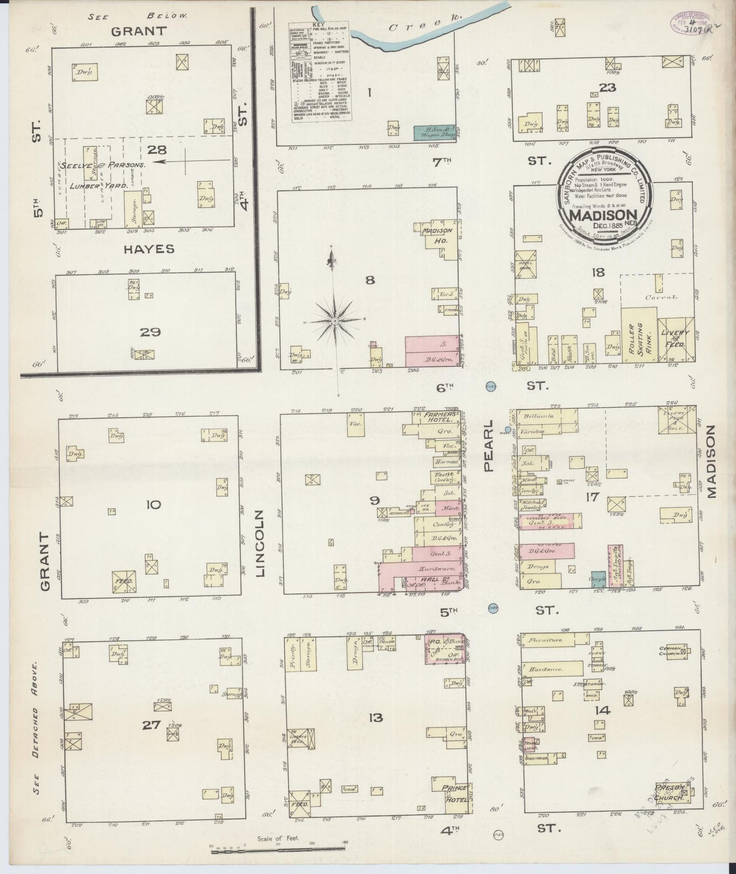 Sanborn Fire Insurance Map from Madison, Madison County, Nebraska (1885), Sheet #0001 - Historic Sanborn Fire Insurance Map Print, vintage old map wall art, antique decor, genealogy gift, Nebraska Nebraska map