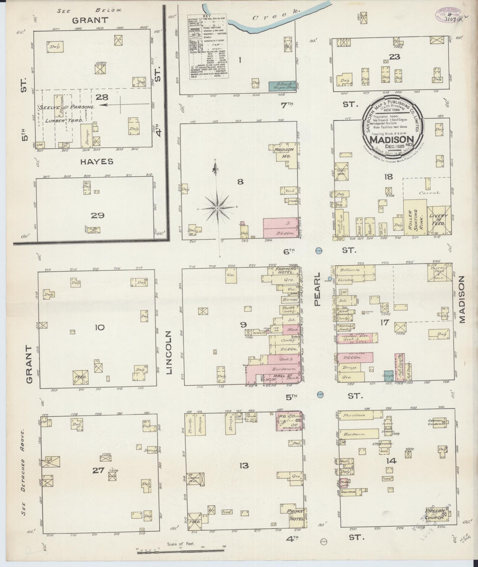 Sanborn Fire Insurance Map from Madison, Madison County, Nebraska (1885), Sheet #0001 - Historic Sanborn Fire Insurance Map Print, vintage old map wall art, antique decor, genealogy gift, Nebraska Nebraska map