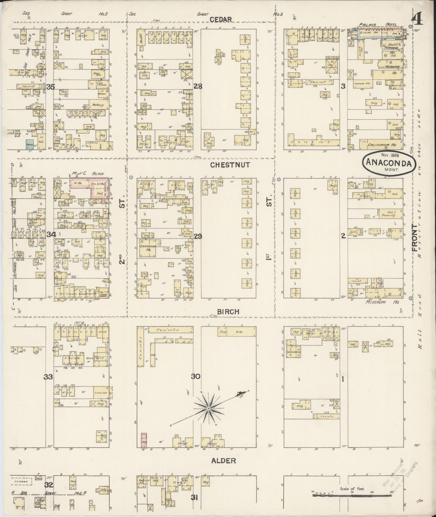 Sanborn Fire Insurance Map from Anaconda, Deer Lodge County, Montana (1888), Sheet #0004 - Complete Map Set gallery image, historic Sanborn map, vintage wall art, Montana Montana