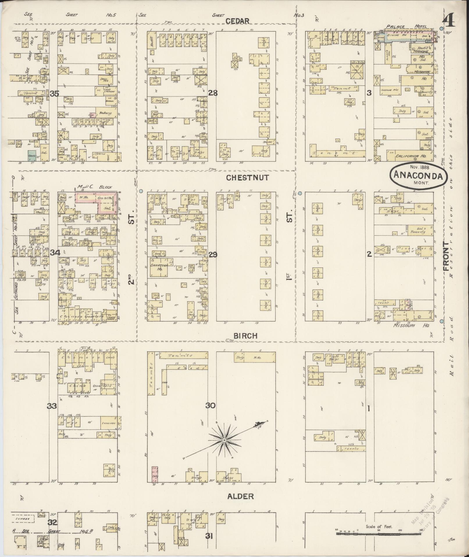 Sanborn Fire Insurance Map from Anaconda, Deer Lodge County, Montana (1888), Sheet #0004 - Complete Map Set gallery image, historic Sanborn map, vintage wall art, Montana Montana