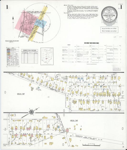 Sanborn Fire Insurance Map from Kingston, Ross County, Ohio (1949), Sheet #0001 - Historic Sanborn Fire Insurance Map Print, vintage old map wall art, antique decor, genealogy gift, Ohio Ohio map