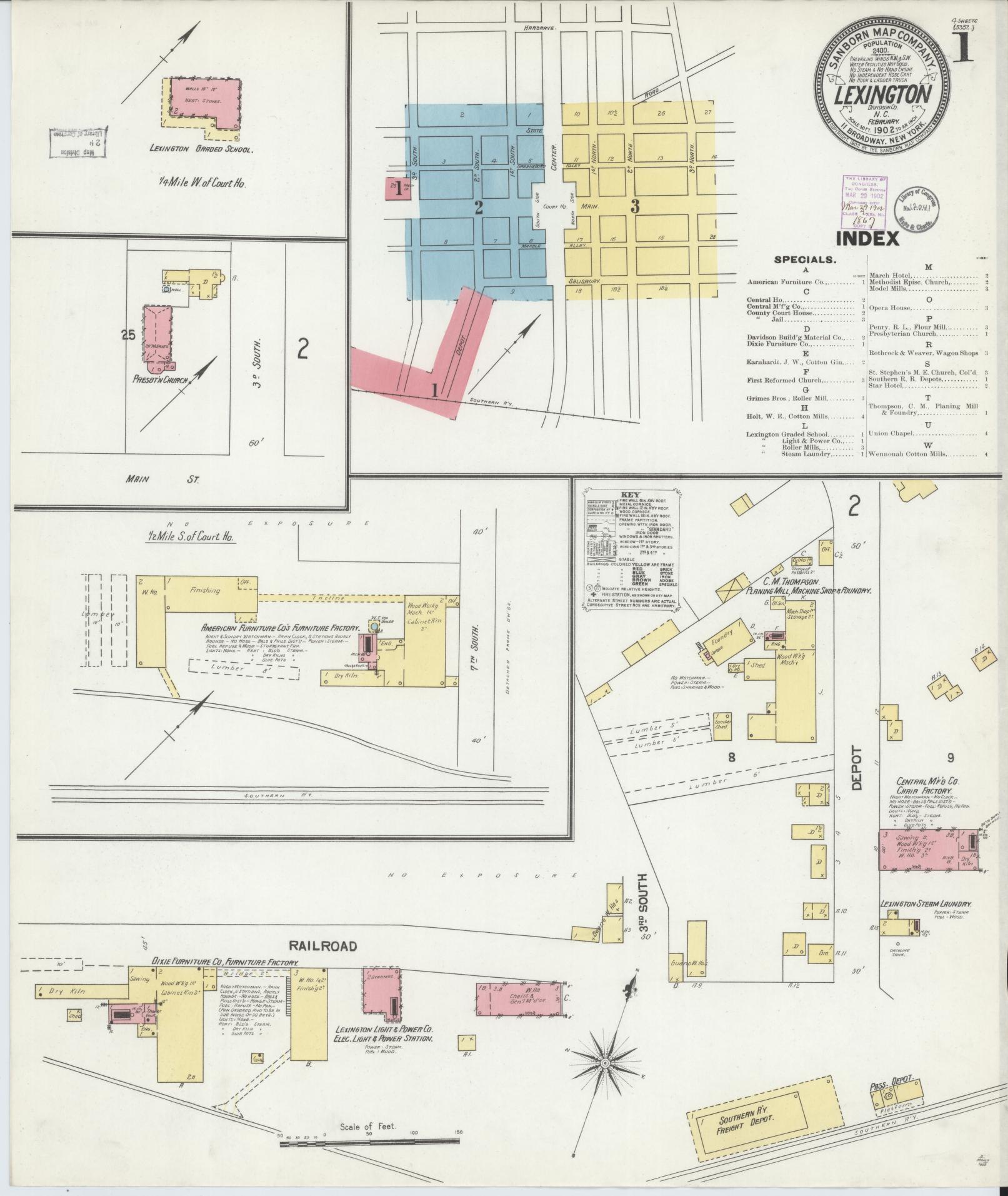 Sanborn Fire Insurance Map from Lexington, Davidson County, North Carolina (1902), Sheet #0001 - Complete Map Set gallery image, historic Sanborn map, vintage wall art, North Carolina North Carolina