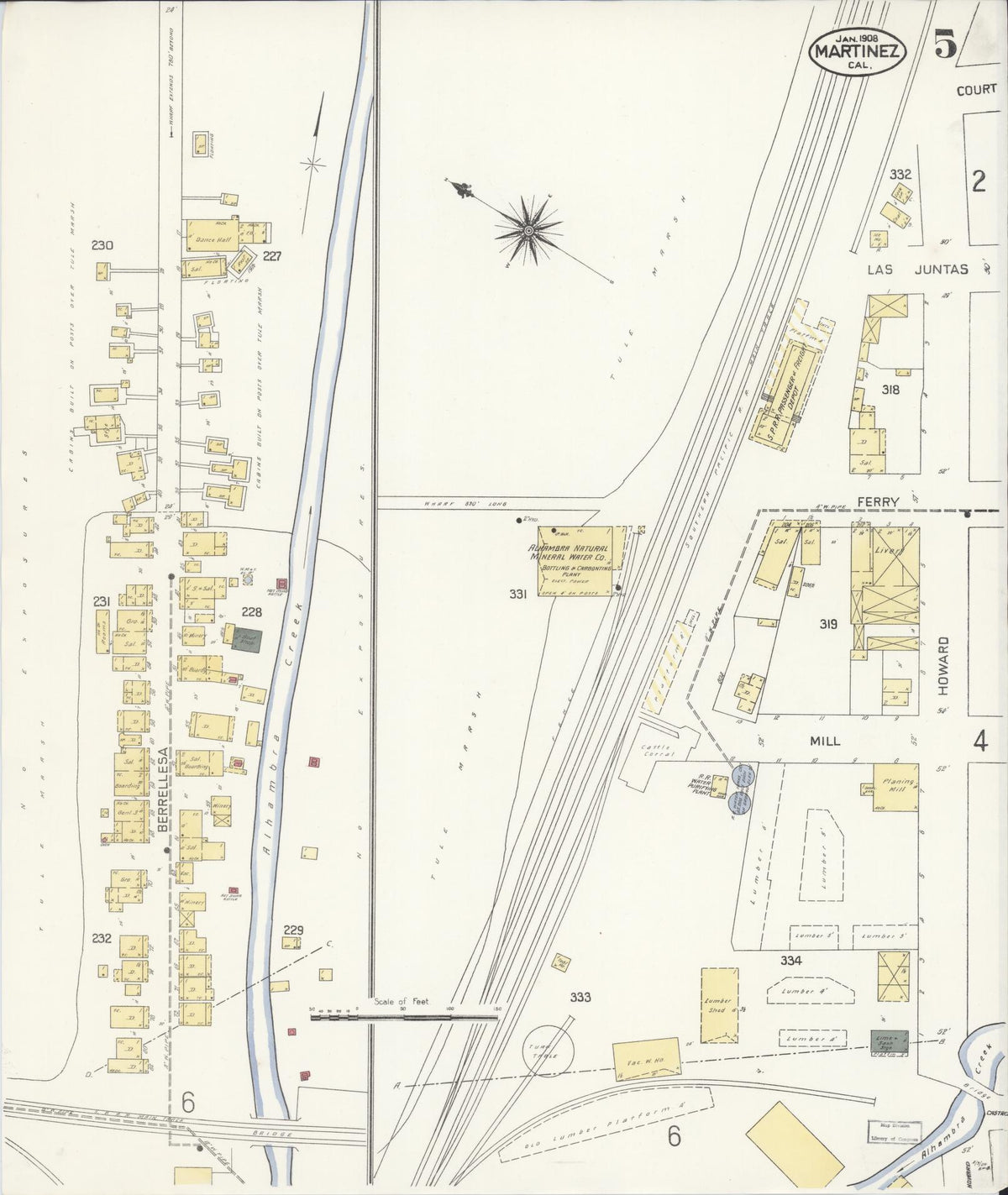 Sanborn Fire Insurance Map from Martinez, Contra Costa County, California (1908), Sheet #0005 - Complete Map Set gallery image, historic Sanborn map, vintage wall art, California California