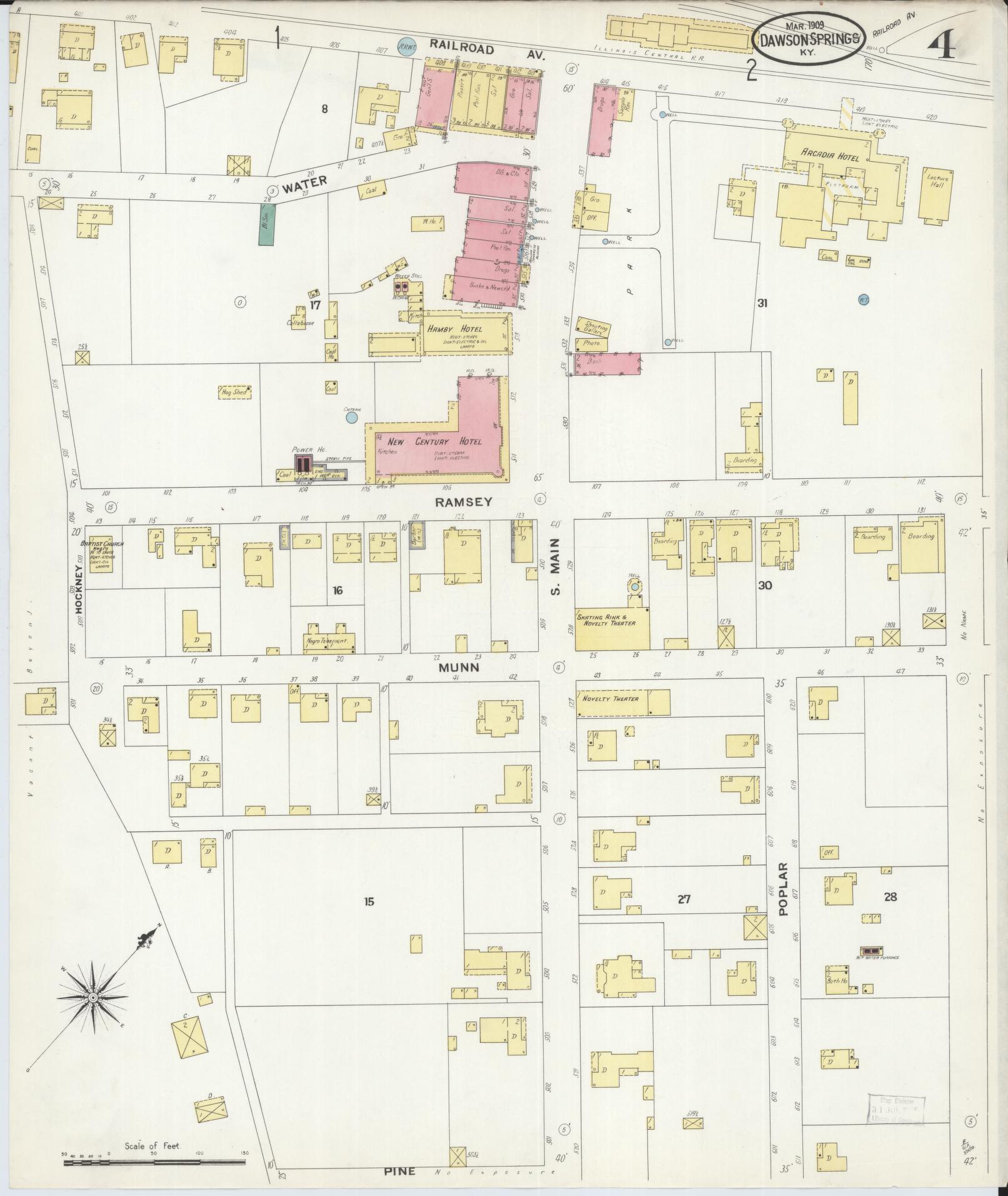 Sanborn Fire Insurance Map from Dawson Springs, Hopkins County, Kentucky (1909), Sheet #0004 - Historic Sanborn Fire Insurance Map Print, vintage old map wall art, antique decor, genealogy gift, Kentucky Kentucky map