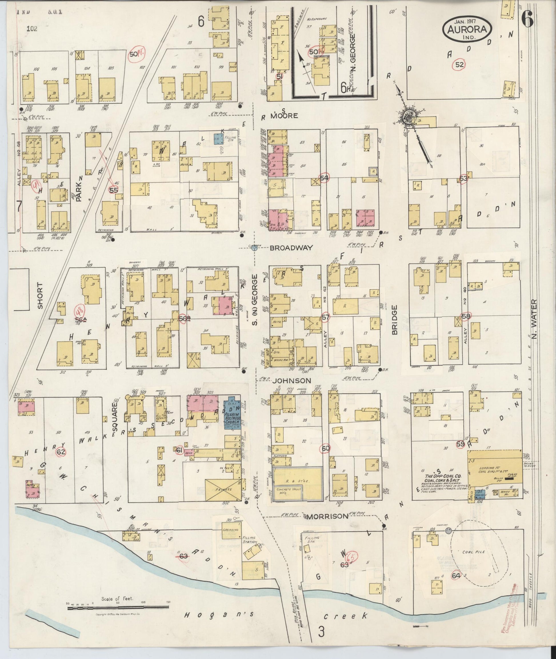 Sanborn Fire Insurance Map from Aurora, Dearborn County, Indiana (1935), Sheet #0006 - Historic Sanborn Fire Insurance Map Print, vintage old map wall art, antique decor, genealogy gift, Indiana Indiana map