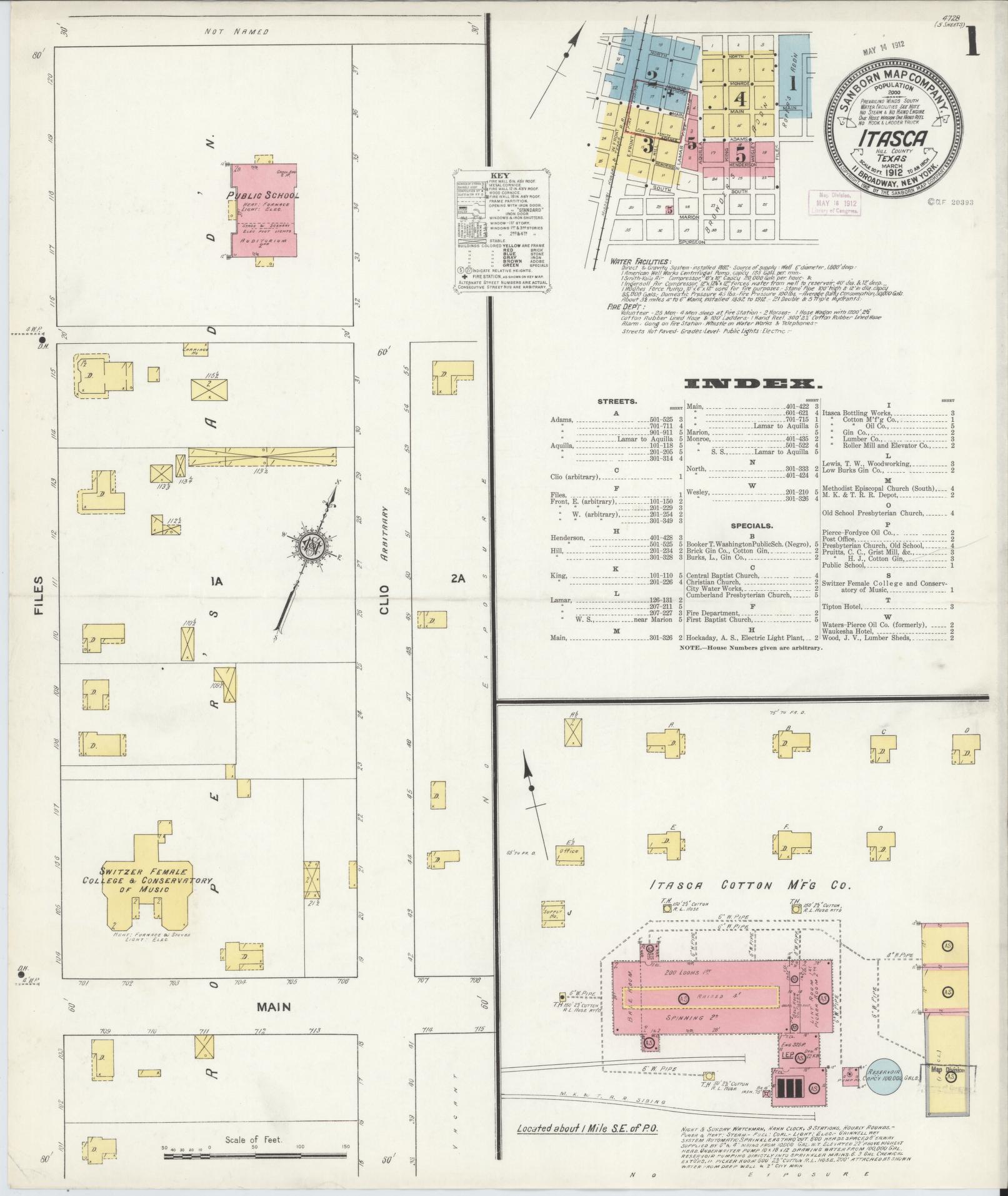Sanborn Fire Insurance Map from Itasca, Hill County, Texas (1912), Sheet #0001 - Complete Map Set gallery image, historic Sanborn map, vintage wall art, Texas Texas