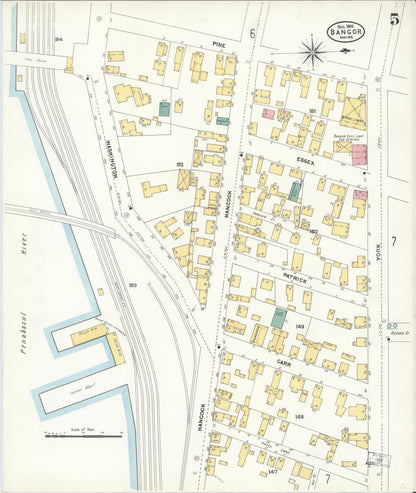Sanborn Fire Insurance Map from Bangor, Penobscot County, Maine (1906), Sheet #0005 - Complete Map Set gallery image, historic Sanborn map, vintage wall art, Maine Maine