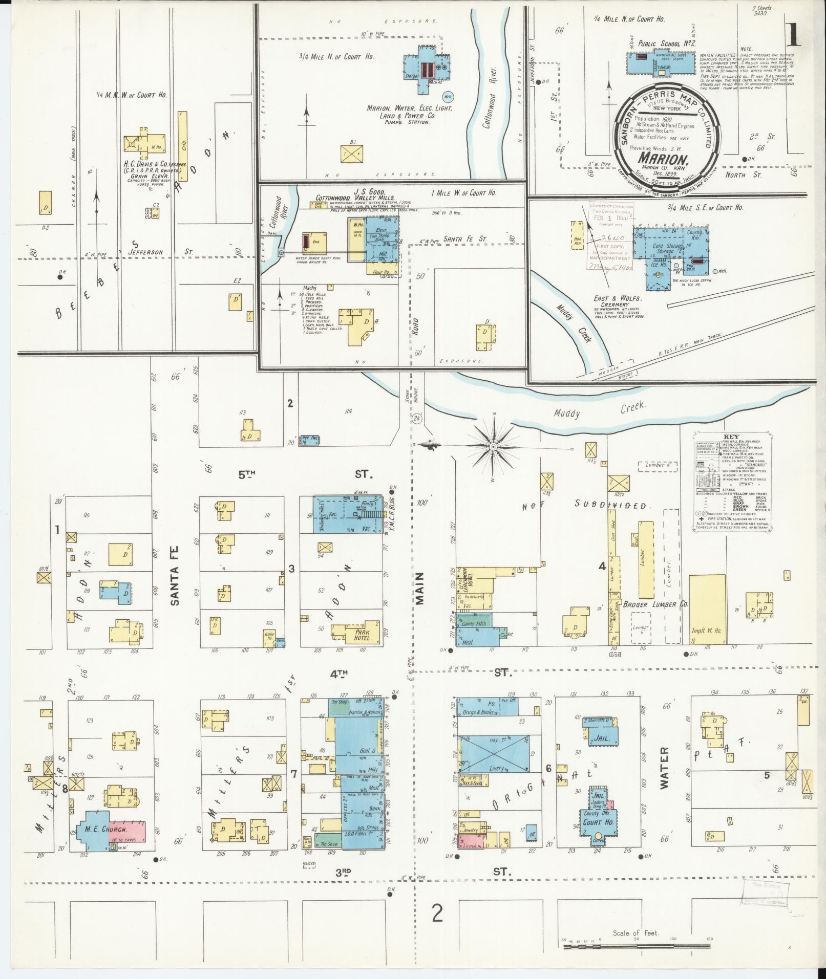 Sanborn Fire Insurance Map from Marion, Marion County, Kansas (1899), Sheet #0001 - Complete Map Set gallery image, historic Sanborn map, vintage wall art, Kansas Kansas